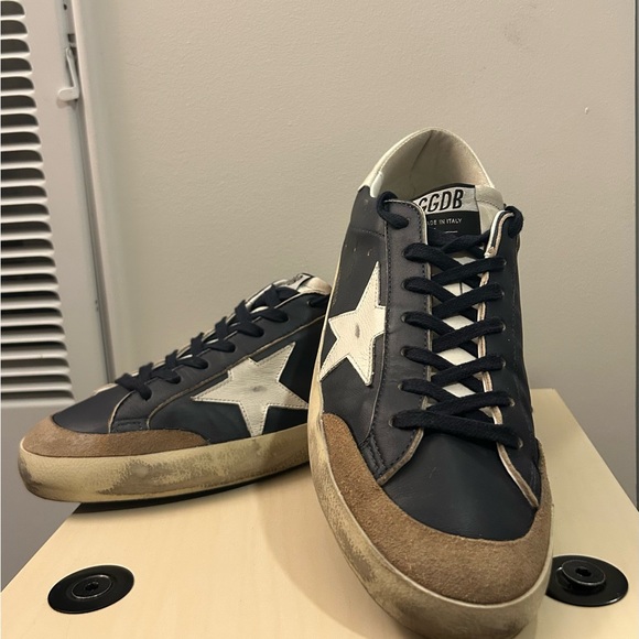 Golden Goose Men's Dark Blue and Cream Sneakers - Picture 1 of 5